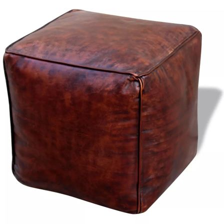 Pouf Cuir véritable Carré Marron 45 x 45 x 45 cm