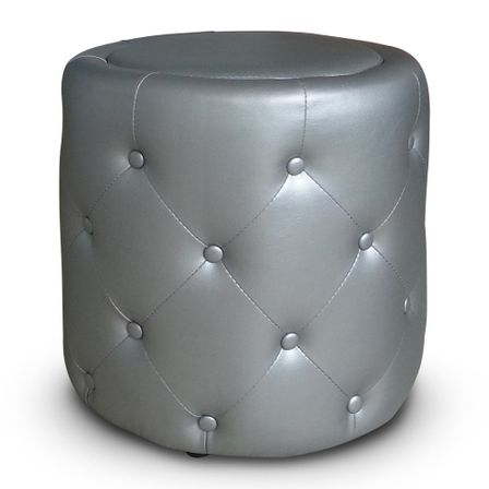 Pouf cylindrique capitonné Argent