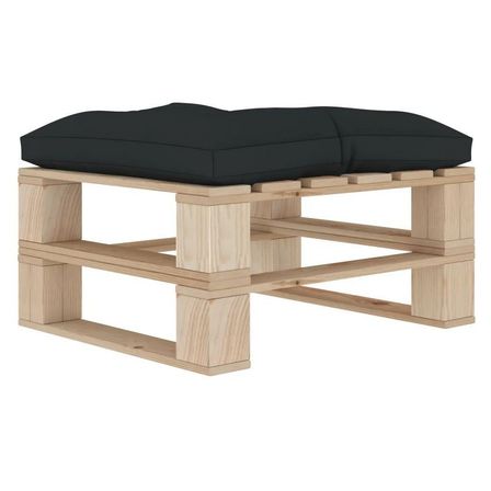 Pouf de jardin coussin gris et palette pin massif clair Farsa