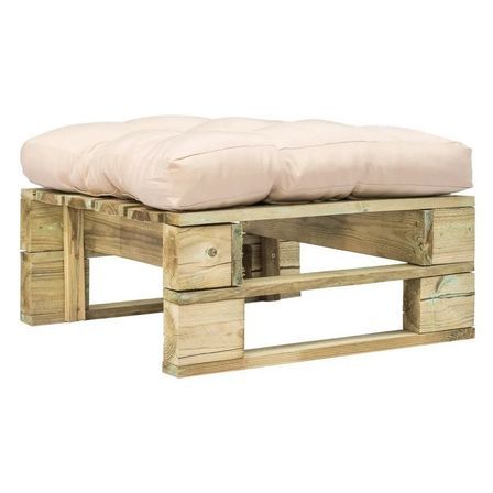 Pouf de jardin polyester beige et pin massif clair Vralee