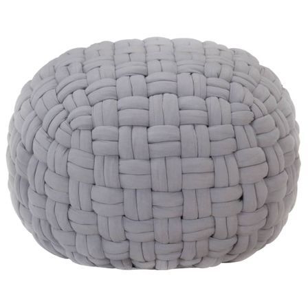 Pouf Design tressé Gris 50x35 cm Coton