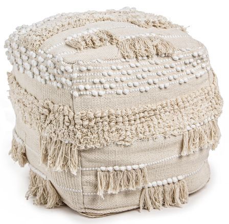 Pouf en coton avec franges naturel Pulco - Lot de 2