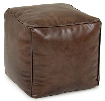 Pouf en cuir marron et rembourrage coton Mady 40