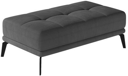 Pouf moderne velours capitonné et pieds métal noir TORPILLE