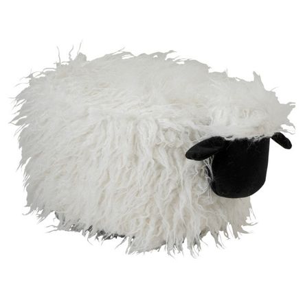 Pouf mouton tissu beige et noir Bialli