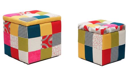 Pouf patchwork avec coffre de rangement - Lot de 2