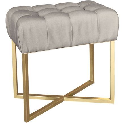 Pouf rectangulaire tissu beige pieds métal doré Aubaine