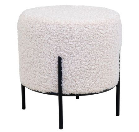Pouf rond ALFORD – Tissu bouclette & pieds métal noir