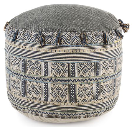 Pouf rond coton brodé avec frange multicolore Sany - Lot de 2