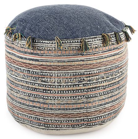 Pouf rond en coton fait main multicolore Sany - Lot de 2