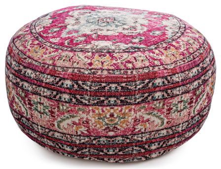 Pouf rond en coton nuance de rose avec motifs Lima - Lot de 2
