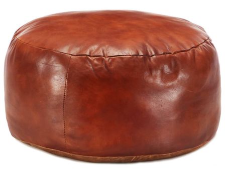 Pouf rond en cuir véritable vintage brun Kovre