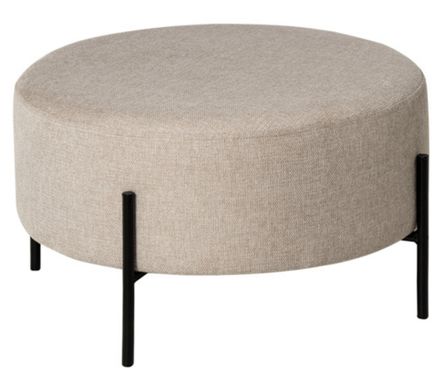 Pouf rond moderne en tissu avec pieds en métal noir Kamila