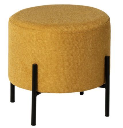 Pouf rond moderne en tissu avec pieds en métal noir Kamila