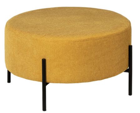 Pouf rond moderne en tissu avec pieds en métal noir Kamila