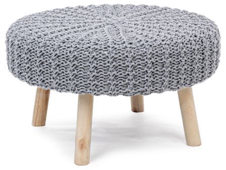 Pouf rond tressé en tissu gris clair Brenda - Lot de 2