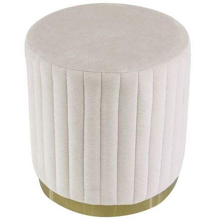 Pouf rond velours beige et pied métal doré Nouxi