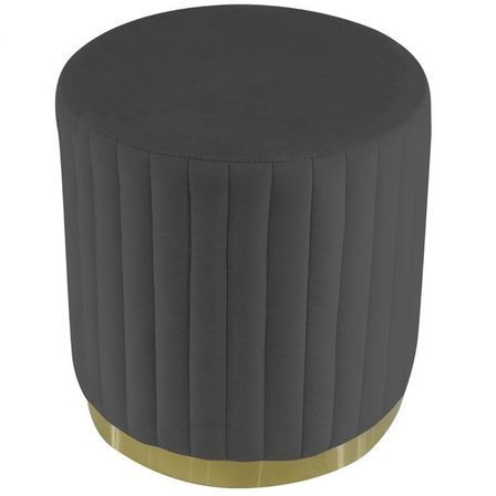 Pouf rond velours noir et pied métal doré Nouxi