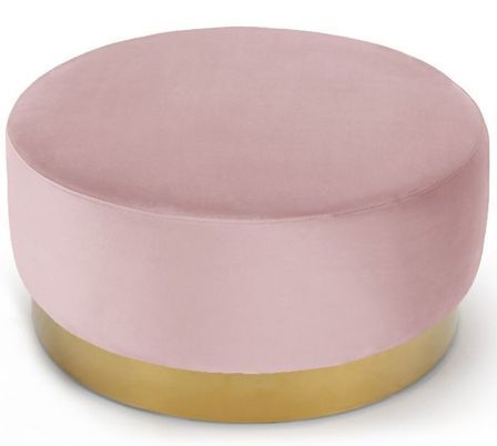 Pouf rond velours rose et pied métal doré Mia D 75 cm