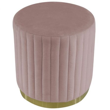 Pouf rond velours rose et pied métal doré Nouxi