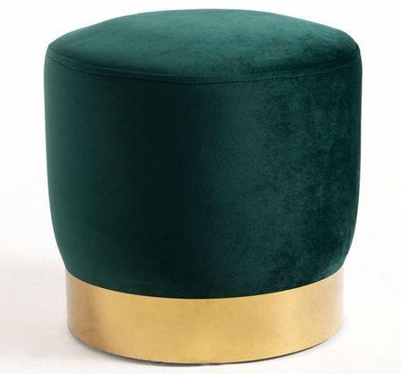 Pouf rond velours vert et pied métal doré mat Kila 39cm