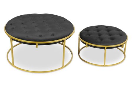 Pouf velours noir et pied métal doré Vanilia - Lot de 2