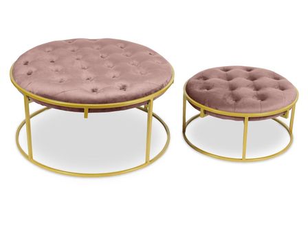 Pouf velours rose et pied métal doré Vanilia - Lot de 2
