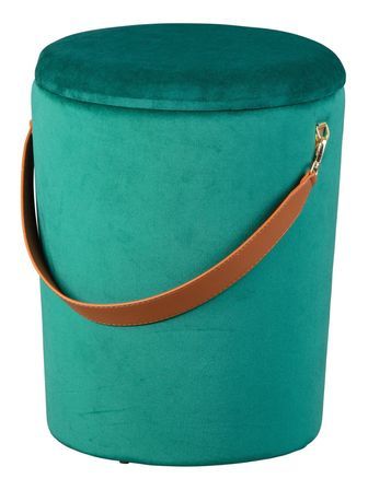 Pouf velours vert avec sangle en simili cuir Valentin