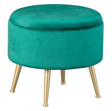 Pouf de rangement velours vert et pieds métal doré Willa