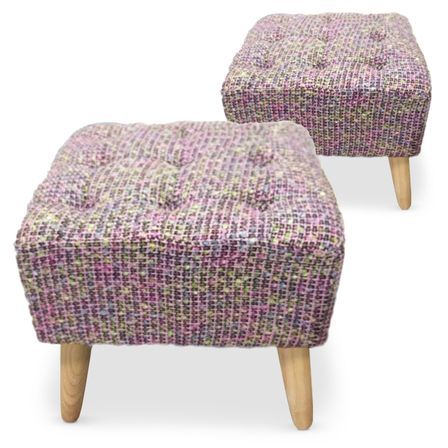 Poufs carré capitonnés Tissu mailles Rose Loulou