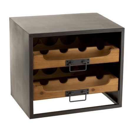 Range bouteilles bois massif foncé et métal noir Daphné L 44 cm