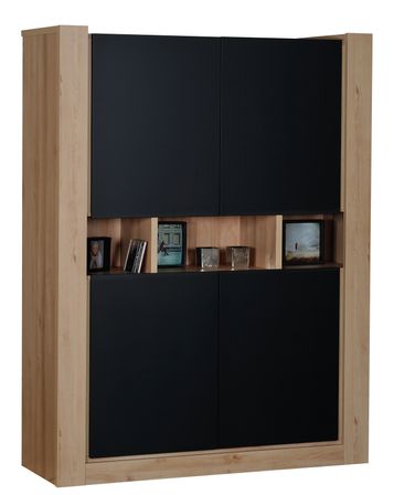Rangement 4 portes Noir et Chêne Kayen