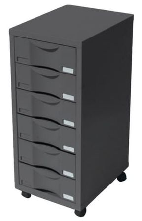 Rangement de bureau sur roulettes 6 tiroirs métal anthracite gris Ray