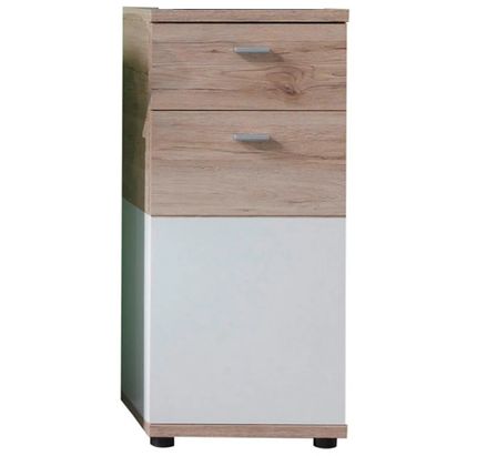 Rangement salle de bain 1 porte 1 tiroir blanc et chêne clair Masie