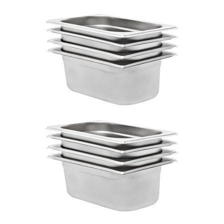 Récipients Gastronorm 8 pcs GN 1/4 100 mm Acier inoxydable