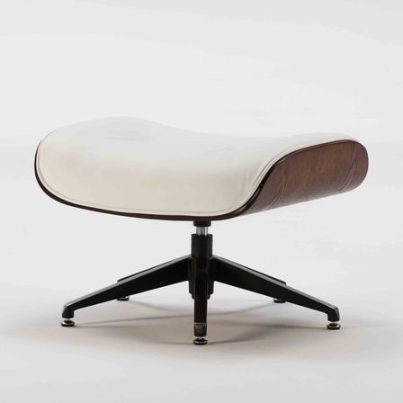 Repose-pieds cuir blanc et bois foncé