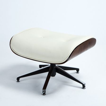 Repose-pieds moderne cuir blanc cassé et bois foncé