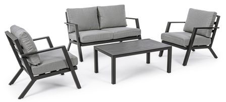 Salon d'extérieur en aluminium anthracite avec coussins Hera