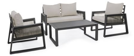 Salon d'extérieur en aluminium avec coussins noir Carry