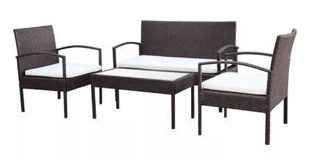 Salon de jardin 1 canapé 2 fauteuils résine tressée marron King
