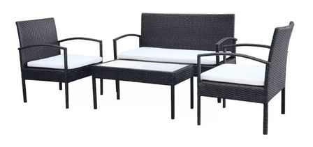 Salon de jardin 1 canapé 2 fauteuils résine tressée Noir King