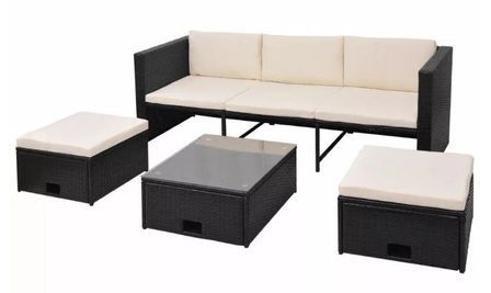 Salon de jardin 1 canapé avec coffre résine tressée noir Chaz