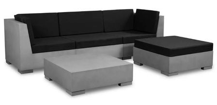 Salon de jardin 1 canapé béton gris et coussins noir Nouria