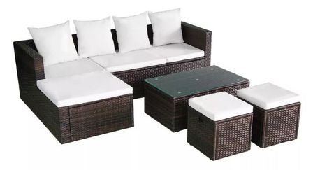 Salon de jardin 1 canapé d'angle résine tressée marron Chad