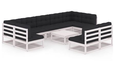 Salon de jardin 10 pcs avec coussins Blanc Bois de pin massif 20