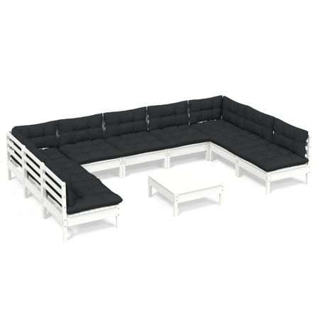 Salon de jardin 10 pcs avec coussins Blanc Bois de pin solide 5