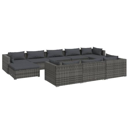 Salon de jardin 10 pcs avec coussins Gris Résine tressée 4