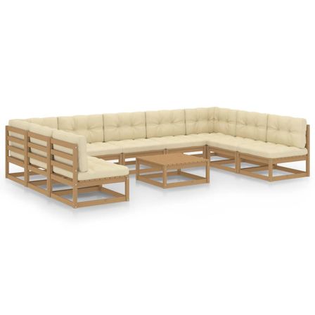 Salon de jardin 10 pcs avec coussins Marron miel Bois de pin 31
