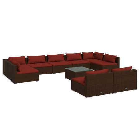 Salon de jardin 10 pcs avec coussins Marron Résine tressée 14