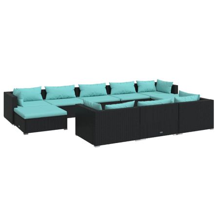Salon de jardin 10 pcs avec coussins Noir Résine tressée 12